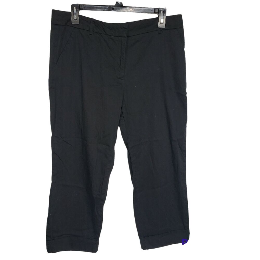 Studio Works Womens Pants Size 14 Cropped Cuffed Leg Black Flat Front Pockets